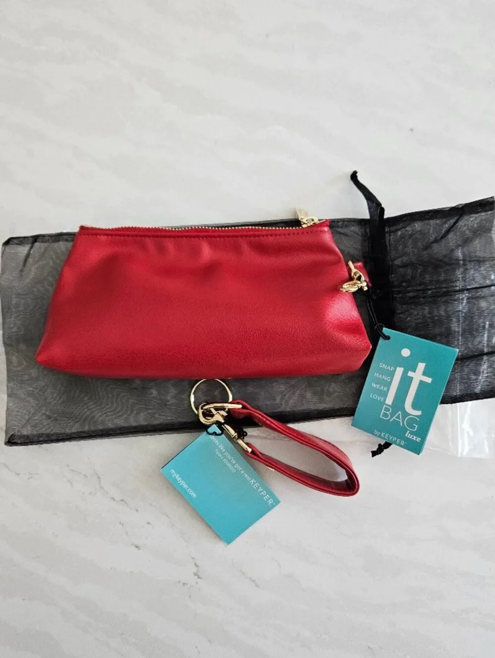 KEYPER Luxe Red Vegan Leather 2- Piece Wristlet Set with Gold Hardware